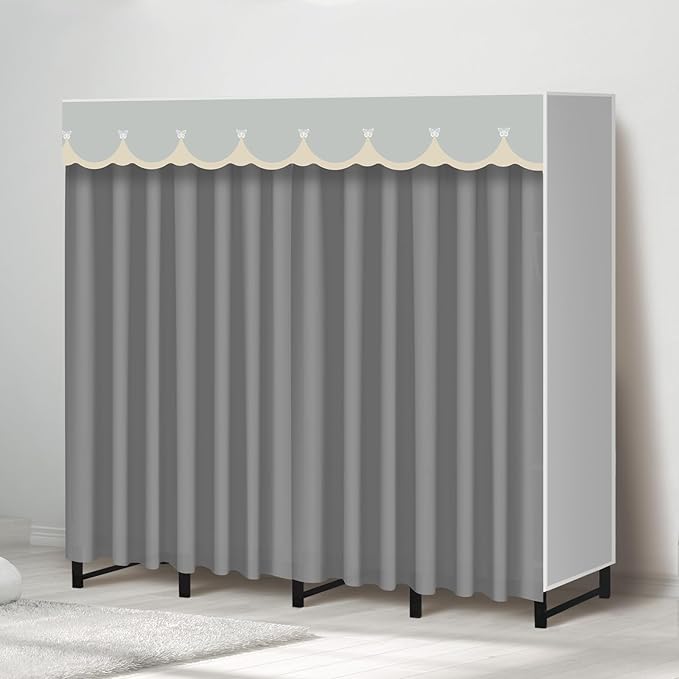 Portable Closet Rack Heavy-Duty Foldable Garment Racks with Cover 1200lbs Enclosed Wardrobe Closet with Independent Area for Hanging Clothes Storaging of Bedding (75in*20in*67in)