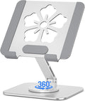 Tablet Stand for iPad, 360° Rotating Aluminum Foldable Holder – Adjustable Desk Stand | Fits iPad Pro 12.9/11,Samsung Galaxy Tab – Portable for Home, Office & Travel,Silver