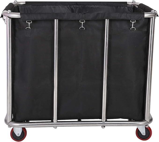 Large Laundry Cart with Wheels,Commercial Stainless Steel Heavy Duty Service Cart Laundry Hamper for Hotel/Home/School/Resort