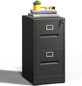 2 Drawer File Cabinets with Lock, Black Vertical Filing Cabinet for Home Office, Heavy Duty Metal Storage Cabinets Office Steel Cabinet for Letter Legal Size Files, Assembly Required