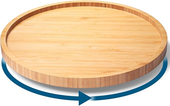Lazy Susan Organizer for Kitchen,Bamboo Turntable for Cabinet,Pantry,Vanity,Middle（Natural）