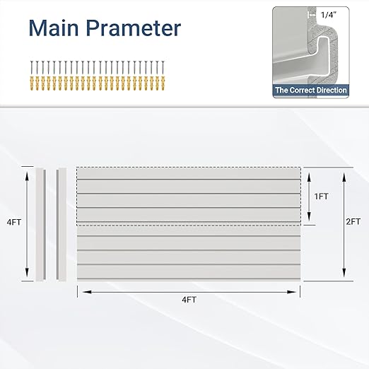 Slatwall Panel 4 FT x 2 FT, Interlocking Slat Wall Paneling, Wall Mounted PVC Slat Wall Panels, Suitable for Garage Storage, Slatwall Board, Shelves - Grey