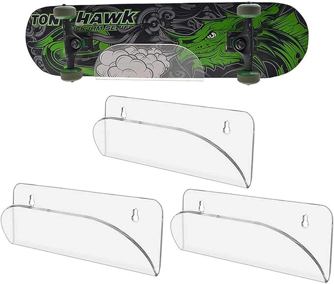 BiJun Skateboard Wall Mount Display Rack Skateboard Hanger Wall Mount Deck Clear Display and Storage Longboard Deck Horizontal Display Stand
