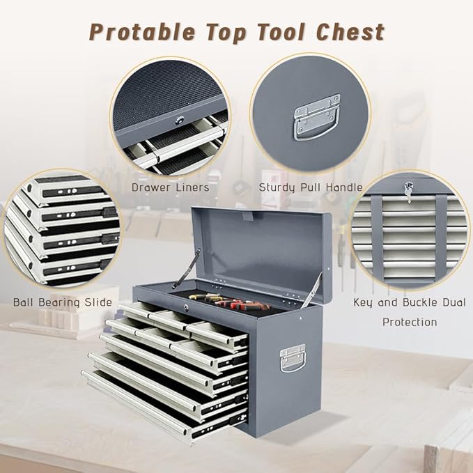 13-Drawer Double Doors Handle Rolling Tool Chest, 2 in 1 Detachable Rolling Tool Chests, Large Tool Boxes with Lock, Metal Standing Tool Cabinet for Garage Workshop(Gray)
