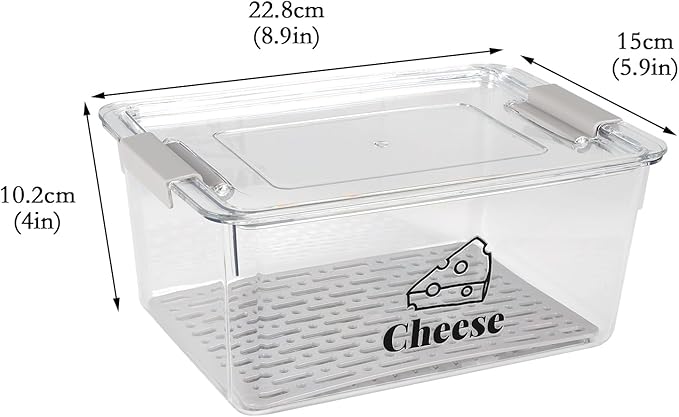 Cheese Holder Food Storage, Airtight Cheese Storage Box with Lid- Non Toxic, Lunch Meat Storage Sandwich Ham Cheeses Salami Sliced Turkey for Refrigerator to Keep Food Fresh,Clear-1Pack