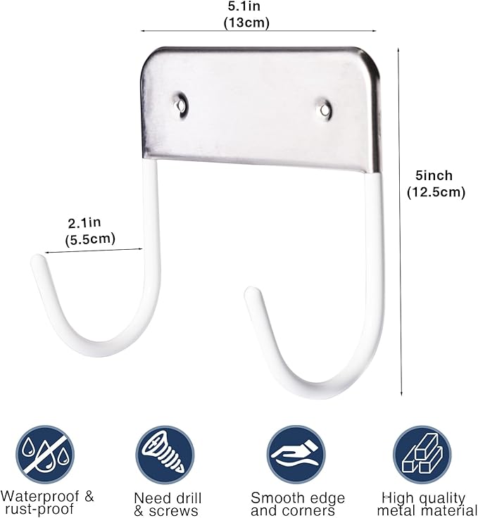 Ironing Board Hanger Wall Mount, Ironing Board Holder for Y or T Shaped,Stainless Steel Wall Hook Iron Board Holder for Laundry Rooms with 2 Hooks (White)