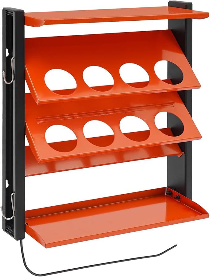 Spray Can Holder, Spray Paint Can Holder Wall Mount, Paint Can Storage Rack for Shop and Garage, Heavy Duty Painting Bottle Organizer, 8 Holes & 2 Shelf, Orange