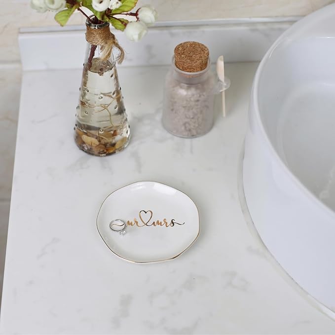 Mr.& Mrs Wedding Ring Dish-Jewelry Dish Tray-Ceramic White
