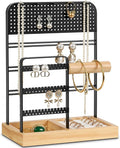 QILICHZ 5-Tier Jewelry Holder,Jewelry Organizer Stand with Tray,Wood Earring Holder Organizer,Jewellery Display for Vendors for Stud,Earring, Necklace,Bracelet, Rings,Room Decor, Black
