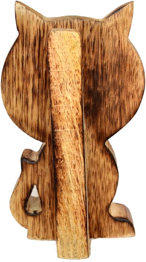 ETROVES Wooden Cat Eyeglass Holder - Bedside Wood Eye Glass Holder/Stand, 5 Inch, Brown