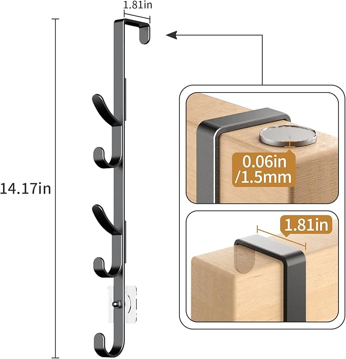 Over The Door Hooks, Metal Door Hooks for Hanging, Over The Door Purse Organizer for Coat Hanger, Back of Shower Door for Hanging Towel Rack Clothes, Hat, Bathroom, Closet (Black-4Packs)