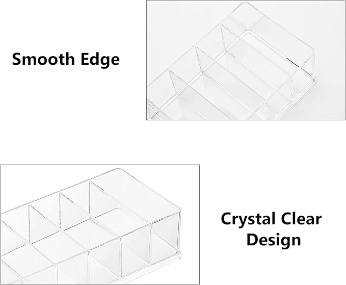Acrylic Makeup Brush Organizers,3 Pack 8 Section 8 Compartments Transparent Plastic Lipstick Holder Clear 9.96x3.46x1.81 Inches Storage Square Cube for Bathroom Jewelry Accessories