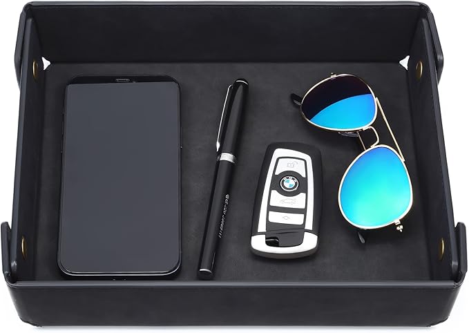 CASIRENA Father's Day Gifts Faux Leather Valet Tray Organizer for Men - Catch-All Tray for Entryway Table Key, Wallet, Watch, Coin Change, Phone, Dresser EDC Dump Jewelry, Bedside Nightstand Desk-top