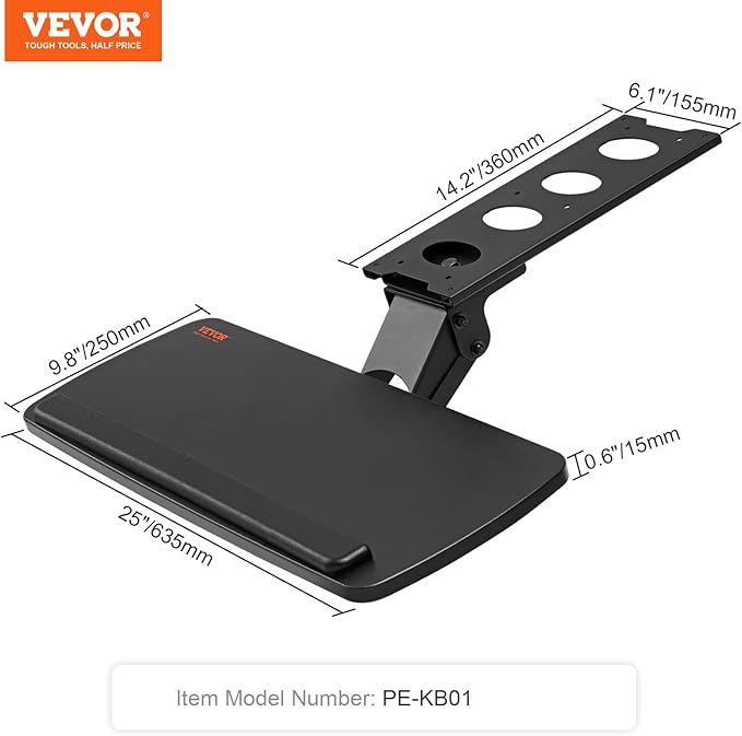 VEVOR Under-Desk Keyboard Tray, Adjustable for Height and Tilt, Slide-Out Design, Spacious 25x9.8 Inch Surface, Ideal for Home and Office Use