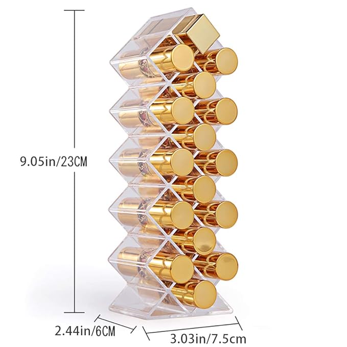 Lipstick Holder Organizer 16 Spaces Acrylic Stackable Fish Shape Lipstick Tower, Lip Gloss Storage Stand, Perfect for Lipgloss Organizers Makeup Vanity Display, Clear (1 Pack)