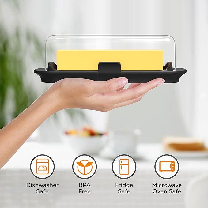Pisol Large Butter Dish with Lid for Countertop and Fridge Refrigerator Door Shelf, Airtight 250g Butter Keeper for East Coast/West Coast/European/Kerrygold Butter/French Butter/Cream Cheese