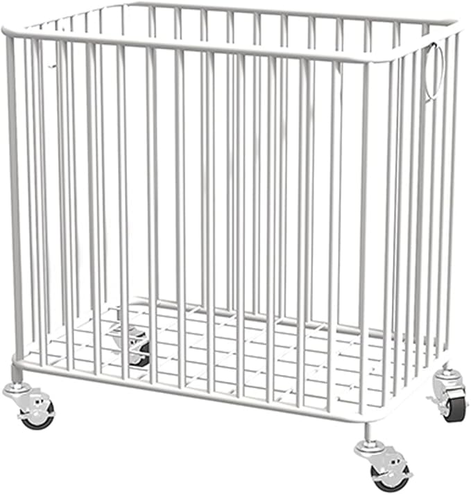 Easyars Laundry Basket with Wheels,Large-size Metal Rolling Laundry Organizer Basket Cart,Clothes or Linen Storage Organizer Bin for Living Room,Bathroom,Closet or Children Bedroom,White