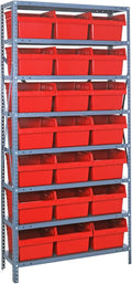 Quantum Storage Systems 1875-SB810RD Solid Heavy Duty 8 Shelves 21 STORE-MAX Red Bins 75" H x 36" W x 18" D