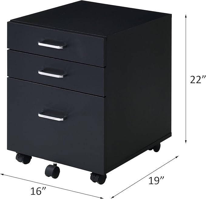 File Cabinet,3 Drawers Filing Cabinet for Home Office,Storage Drawers,with Wheels,Rolling Mobile,Printer Stand,Office,WorkHanging File Folders,19" L x 16" W x 22" H,Black