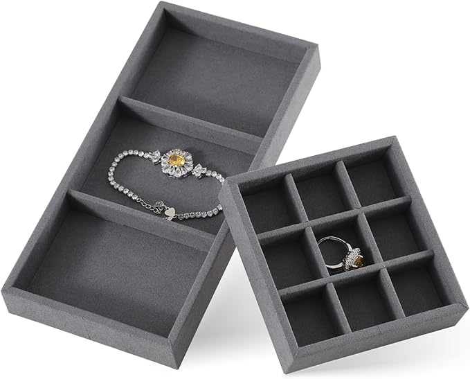 Dark Blue Jewelry Display Tray Ring Necklace Earring Bangle Organizer Multifunctional Storage Case for Jewelry Showcase (Small 9 Grids Tray)