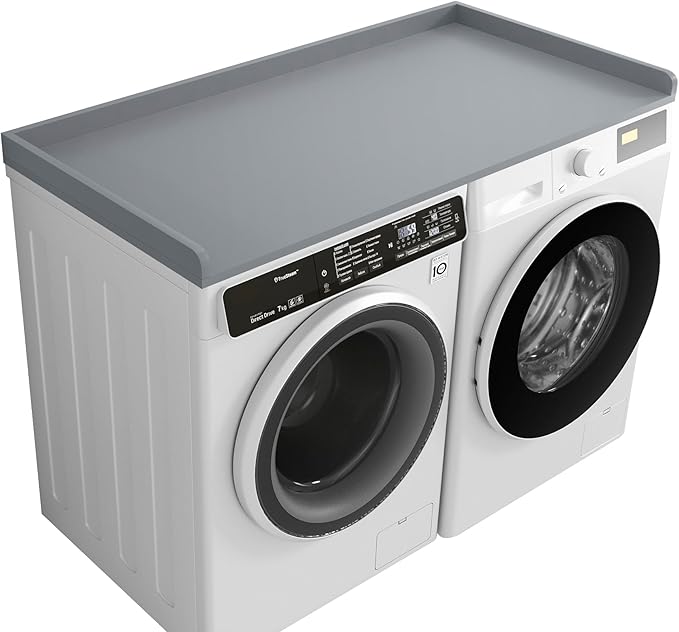 Kaboon Washer Dryer Countertop, Melamine Countertop with 2" Edge Rails - 27.5" Depth x 54" Width Laundry Room Organization, Grey