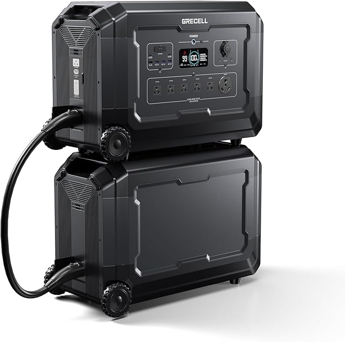 GRECELL Portable Power Station 4000W with Expansion Battery 5040Wh LiFePO4 Power Station 16 Outlets with 20ms UPS Backup for Home Blackout, Camping, RV, Emergency
