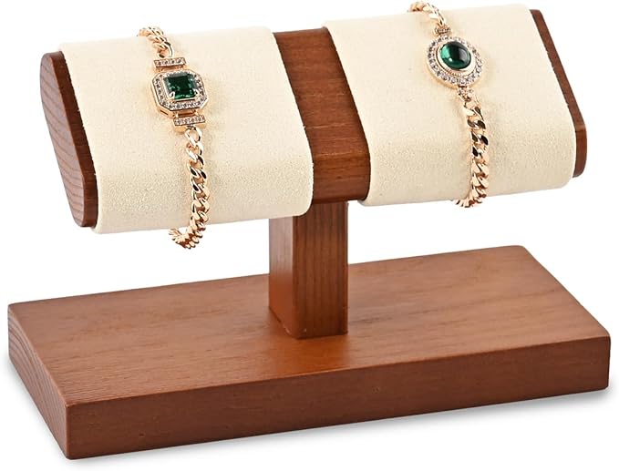 Oirlv Solid Wood Double Watch Display Stand Watch Bracelet Organizer(Creamy-white)