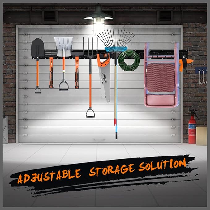HORUSDY 64-Inch Heavy Duty Garage Organization Rack, 14 Packs Max Load 600LB, 4 Packs Rails and 9 Adjustable Hooks, Tool Organizer Rack with Heavy Double Hooks Tracks