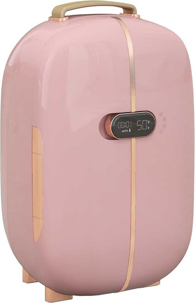 HOMCOM Portable Skincare Fridge with LED Display, 12L Mini Fridge for Beauty, Makeup and Cosmetics, Small Refrigerator Cooler for Bedroom, Home Office, Desktop, Pink