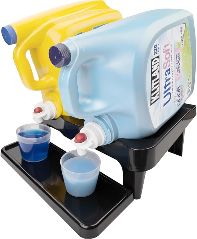 TidyFriend Detergent Holder Shelf for Laundry Room - Holds 2 Liquid Soap Dispenser, Laundry Soap Station Organizer, Detergent Stand with Drip Catcher Drip Tray Storage Organization (Black)