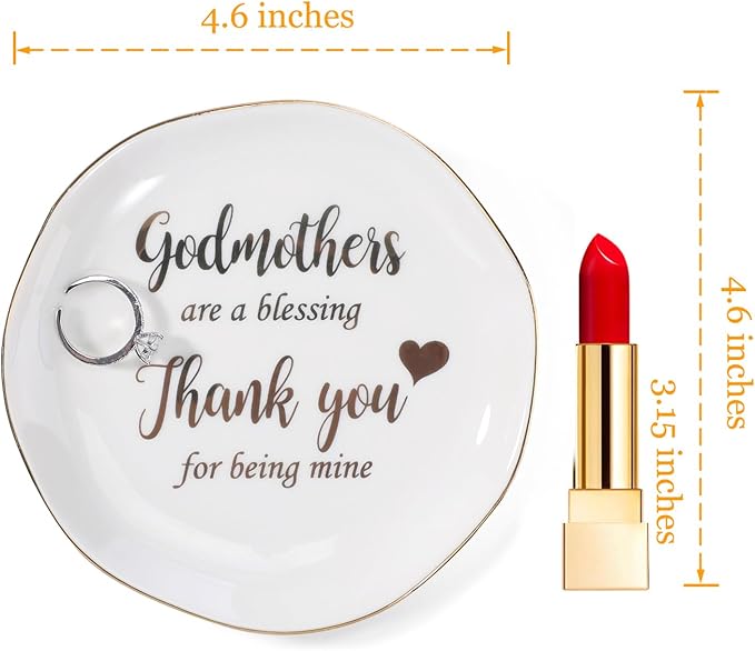 HOME SMILE Christmas Mother Day Birthday Gifts for Godmother Ring Dish Jewelry Tray-Godmother Gifts from Godchild-Godmothers Are Blessing,Thank You for Being Mine