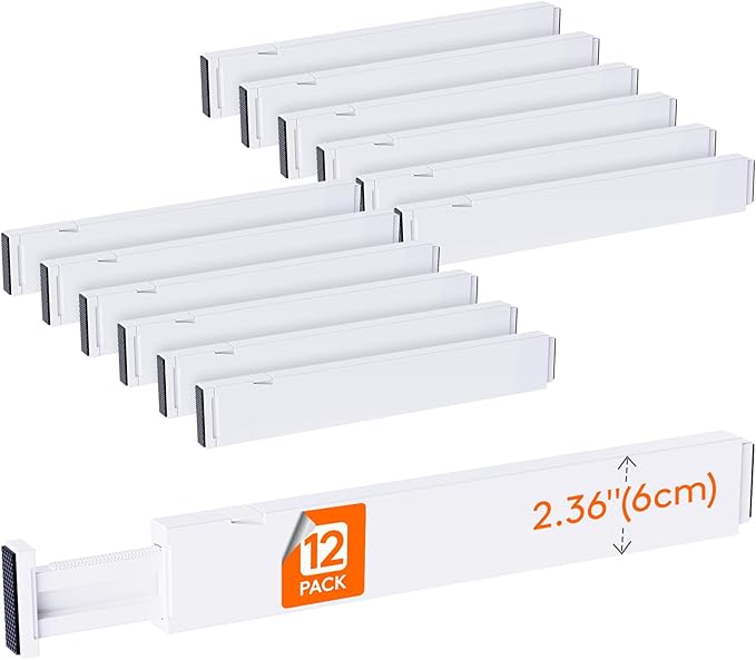 Lifewit 12 Pack Kitchen Drawer Dividers 2.36" High, 16"-22" Adjustable Drawer Organizer for Utensils/Clothes/Makeup, Plastic Expandable Separators in Dresser/Bedroom/Bathroom/Office Storage