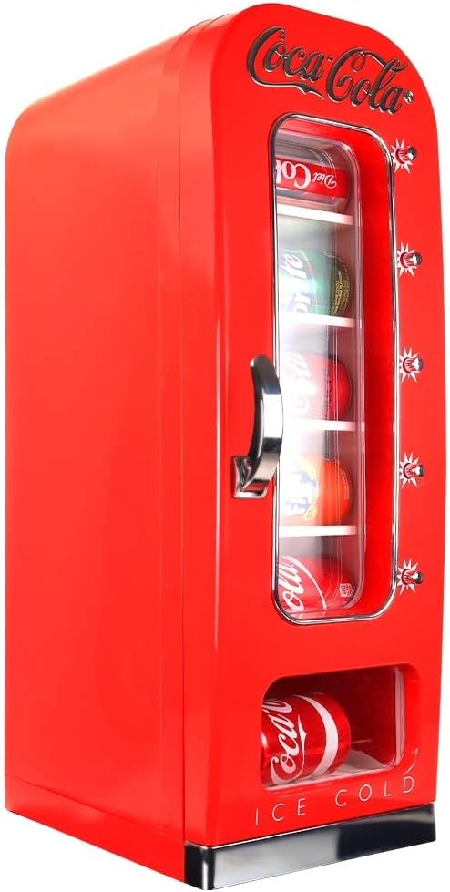 Coca Cola Mini Fridge - 10 Can Refrigerator for Bedroom Skincare Office, Portable Table Top Beverage Cooler, 12V 110V Refrigerador For Drinks, Soda, Wines, Use In Car, Dorm, Outdoor