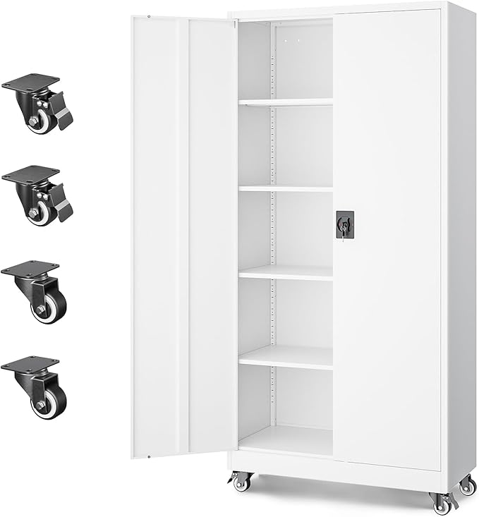 Letaya Metal Garage Storage Cabinets with Lock Door and Adjustable Shelves, Steel Tool Cabinets for Home,Office,Warehouse Organisieren (White, 75" H)