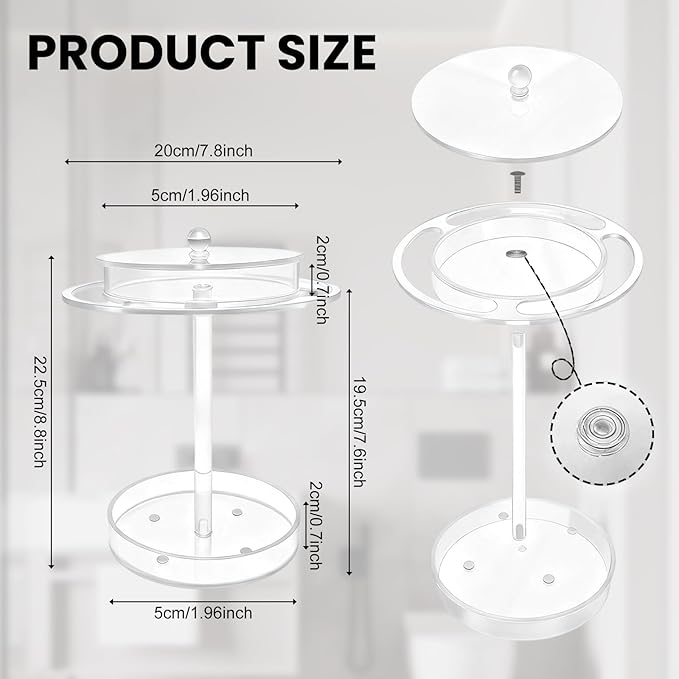 Acrylic Sunglasses Holder Stand with 360° Rotation - Double-Layer Trays, Dustproof Top Lid, Clear Eyeglasses Display Rack for Tabletop/Vanity/Office - Space-Saving, Shatter-Resistant & Modern Decor