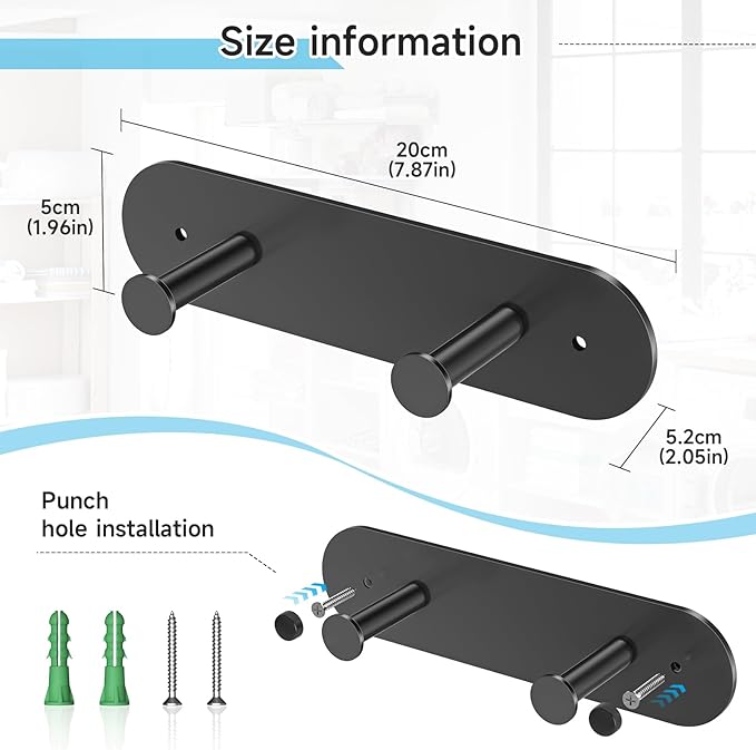 Ironing Board Holder Wall Mount,Ironing Board Hanger with Removable Hooks, Laundry Rooms Stainless Steel Ironing Boards Hook for Wall for Y or T Leg (Black)