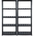 IRONMAX 5-Tier Plastic Storage Shelves, Multi-Purpose Display Shelf Rack, Light Duty Storage Shelving Unit for Laundry Pantry Closet, Black (2, 28“L X 15”W X 67“H)