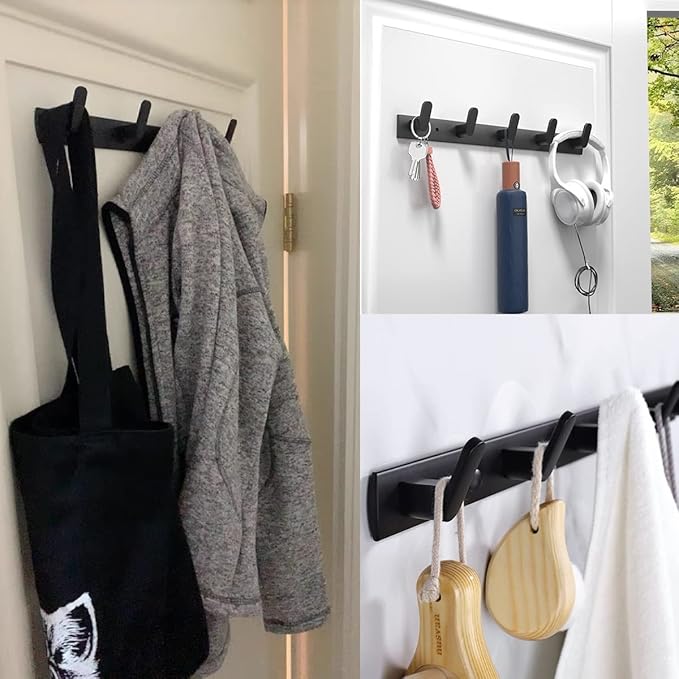 Gxfctys Coat Rack Wall Mount, Modern Wall Hooks for Hanging Coat Clothes Hats Bags with 4 Hooks, Space Aluminum Black Towel Rack for Kitchen Entryway Bathroom Bedroom (4 Hooks, 2pcs, Style 1)
