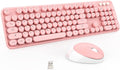 Wireless Keyboard,KOOTOP Cute Colorful 104 Keys Typewriter Retro Round Keycaps Keyboard for PC Laptop,Desktop,Windows, Home and Office Keyboards (Pink)