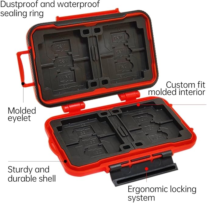 LYNCA 24 Slots Camera Memory Card Case Holder Water-Resistant Anti-Shock SD Card Case Holder Wallet for 8 SD Cards 4 CF Cards 12 Micro SD/TF Cards Storage Box, Compact Memory Cards Wallet (Red)