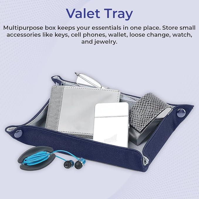 Valet Tray for Men and Women, EDC Catchall Organizer for Jewelry Phone Coins Wallet Keys, Catch All Tray for Bedside Entryway Desk, Dump Station Box, Folds Flat