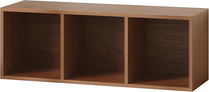 IOTXY DIY Modular Cube Bookcase - CubeXY Customizable Stackable Expandable Basic Shelving Units, 3-Cube Wooden Open Bookshelf for Fabric Storage Bin Organizer, Walnut