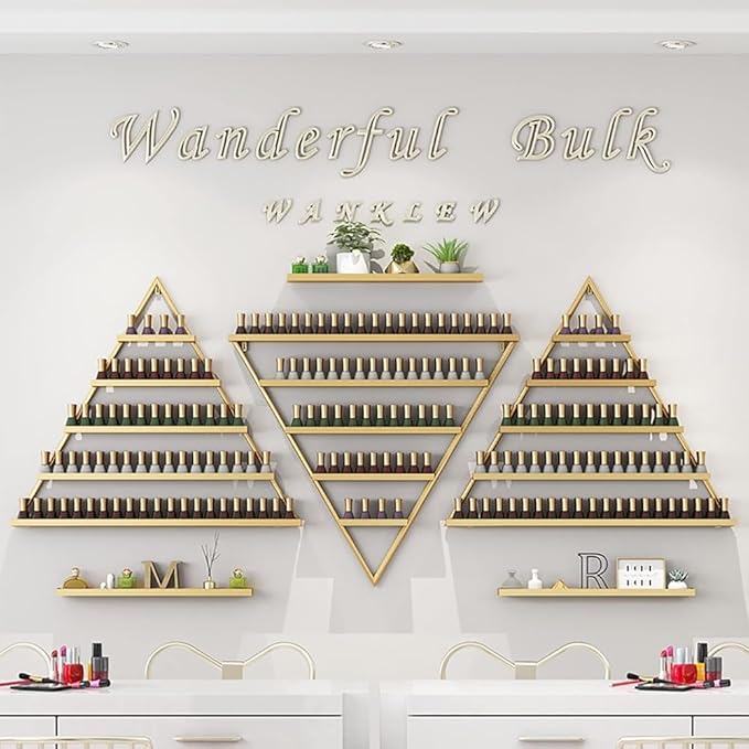 Wall Mounted Shelf Nail Polish Bottle Display Rack, Triangular Essential Oil Perfume Storage Rack, Multifunctional Hanging Salon/Beauty/Nail Shop Organizer Perfume Holder(Size:4,Color:Black)