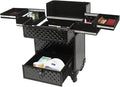 Professional Rolling Makeup Train Case with Lock, 7 Compartments 44lbs Capacity Rolling Nail Case Adjustable Organizer for Makeup Artists, Hairstylists, Pet Groomers (Black)