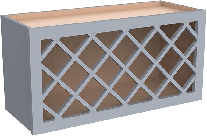 Solid Wood RTA Wine Bottle Rack Wall Cabinet with Lattice Panels - Wine Storage for Bar, Pantry, Cellar - Mocha (30'W 12'D 18'H)