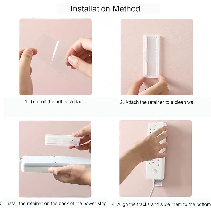 CHNLML 12PCS Power Strip Holder, Adhesive Punch-Free Socket Holder, Self Adhesive Socket Desktop Fixer, Socket Holder Wall Mount and 12 Cable Clips