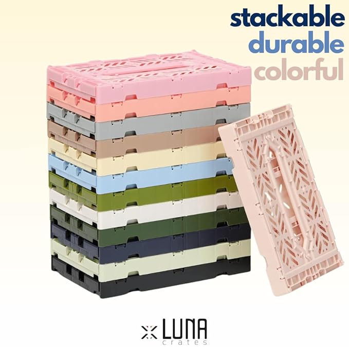 Collapsible Storage Box, Foldable Crate Organizer Bin with Handle, Stackable Crates for Home Organization (Navy-Lilac-Pink, 4L - 3-Pack)