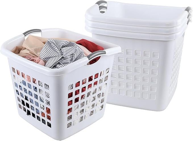 4 Packs 70 Liter Large Laundry Hamper with Handles, Plastic Laundry Clothes Baskets for Storage, White