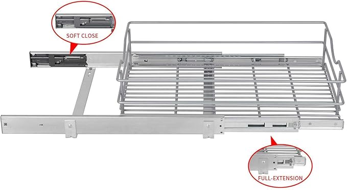Pull Out Cabinet Organizer, (17½"W x 20"D), Soft Close Pull Out Cabient Drawer, Slide Out Cabient Organizer for Kitchen Base Cabinet, Pot and Pan Organization, Pantry Organization, Wire Basket