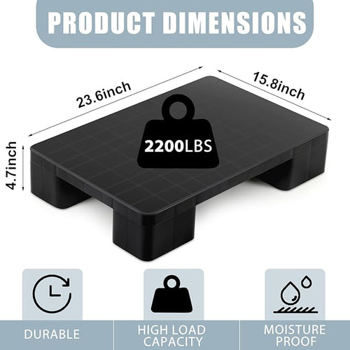 1 Pcs Plastic Pallet for Basement Storage Easy Stack Lightweight Floor Pallet Display Flooring Room Supermarket Christmas, Support up to 2000 Lbs (23'' L X 16'' W X 4.7'' H,Black)